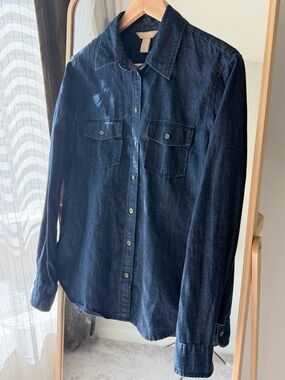 Banana Republic navy blue cotton linen blend Denim Shirt